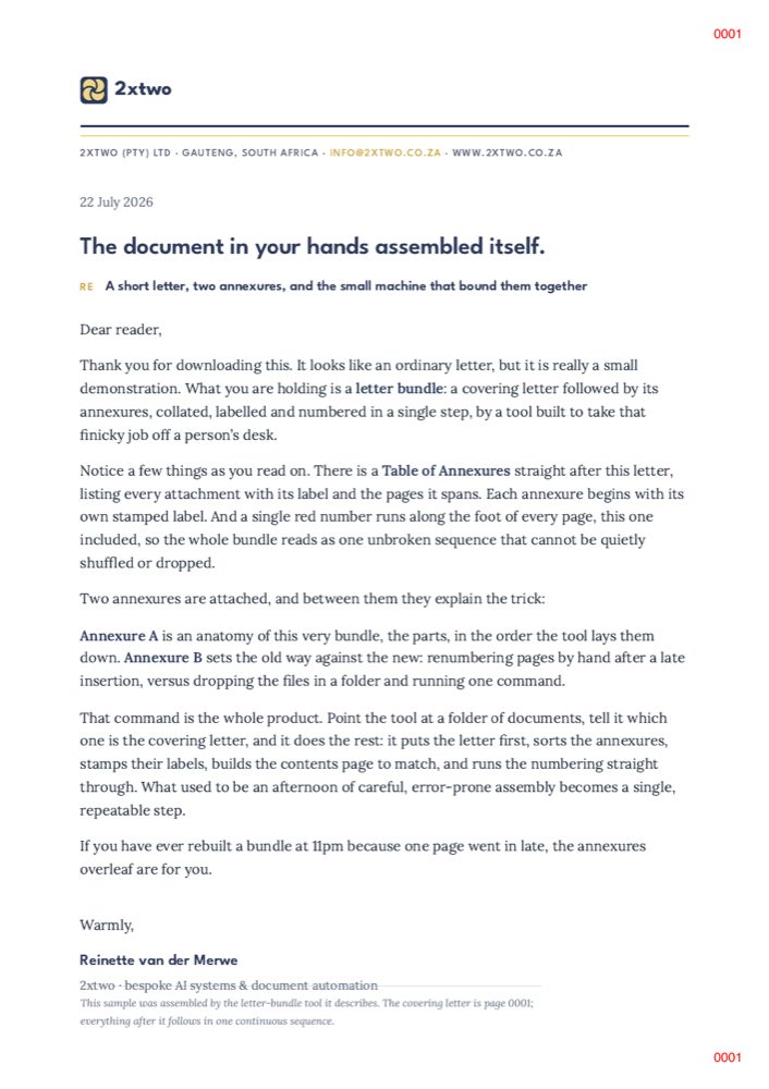 Page 1: the covering letter, page 0001